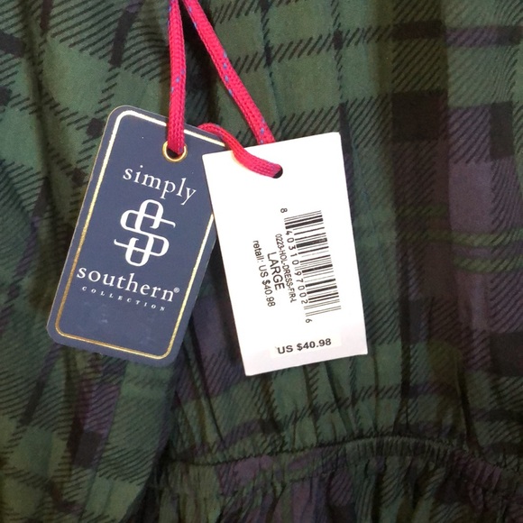 NWT Simply Southern Green & Navy Tartan Plaid Dress in Large - Picture 4 of 7